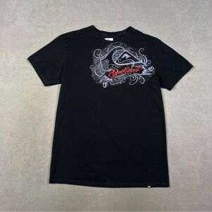 Quiksilver Black and Red Swirl Graphic Tee Y2K